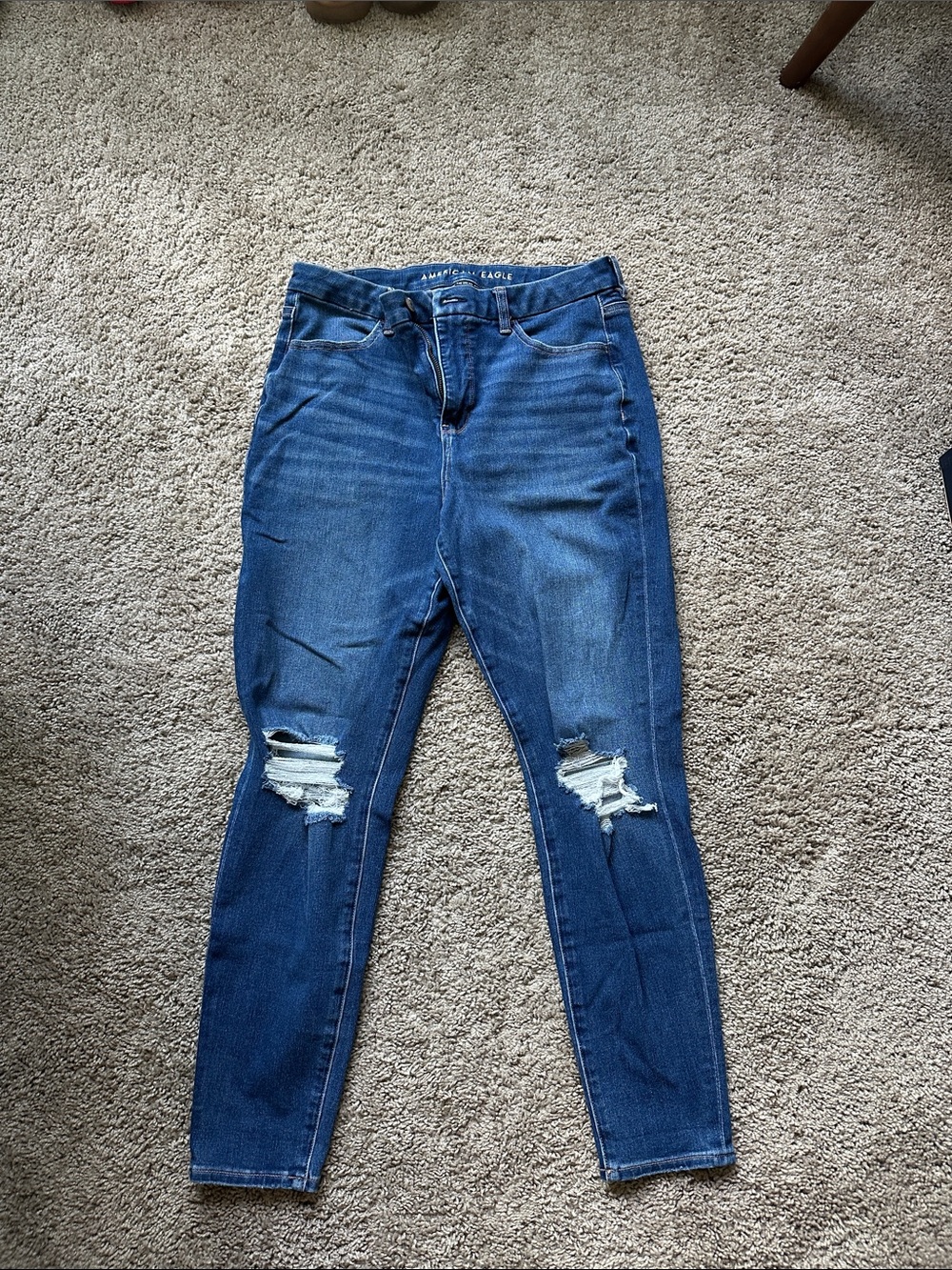 American Eagle Outfitters Dark Blue Distressed Skinny Jeans